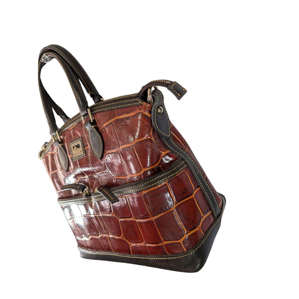 DOONEY & BOURKE! PECAN BROWN & GOLD CROC, BLACK GENUINE LEATHER BAG, PURSE! - Picture 7 of 13